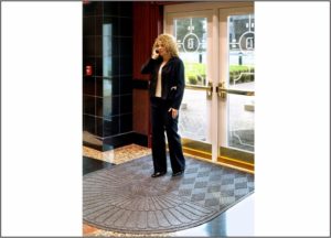 Waterhog Eco Grand Premier oval one end used as an indoor floor mat for a condominium