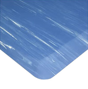 Corner detail of Tile Top Anti-Fatigue Mat in Marbleized Blue color showing beveled edges