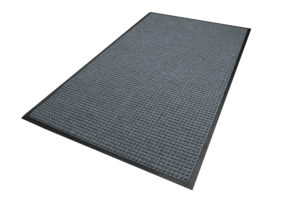 Aerial view of Waterhog Classic entry matting in a Bluestone color with Standard Rubber Edges