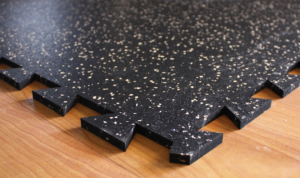 Close up view of Premier Tuff Interlocking Puzzle edges for gym flooring