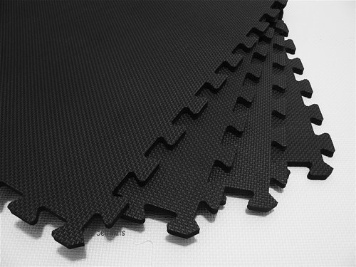 Black Premier Tuff Interlocking Gym Floor Tiles Close up view of surface texture and interlocks