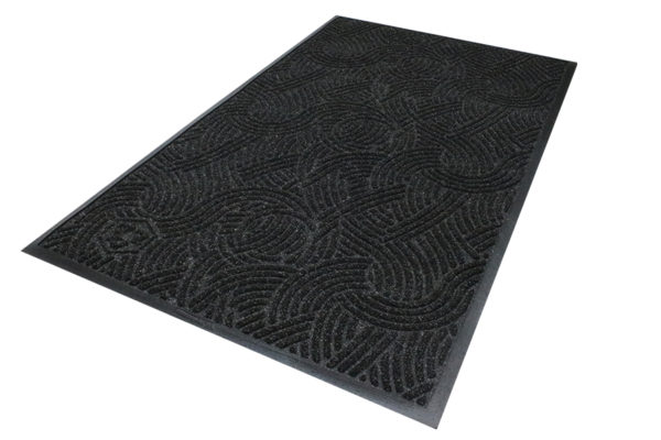 Waterhog Plus Swirl Floor Mat detailing the rubber edges and surface pattern of the entrance mat in a Black Smoke color