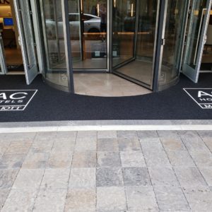 Custom Cut Logo mat cut in around Revolving Door - Atlanta, GA