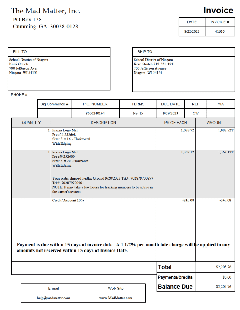 Invoice 41616 - Mad Matter, Inc.